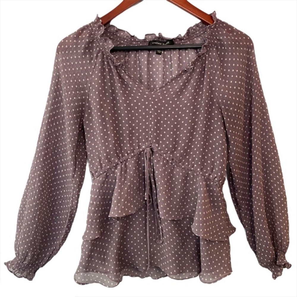 Cynthia Steffe Silk Polka Dot Tiered Ruffle Purple Coquette Boho Romantic Top XS